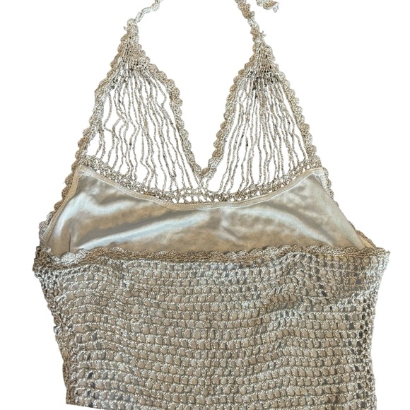 Ricki's Metallic Silver/Cream Lined Crocheted Halter Neck Style Top Size Small - Picture 12 of 16